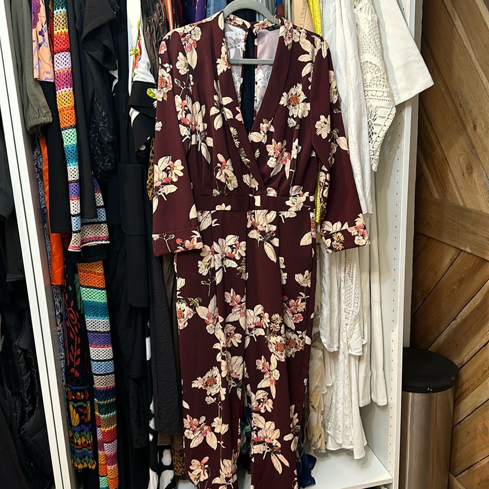 Beautiful Plum Jumpsuit with flowers Zara